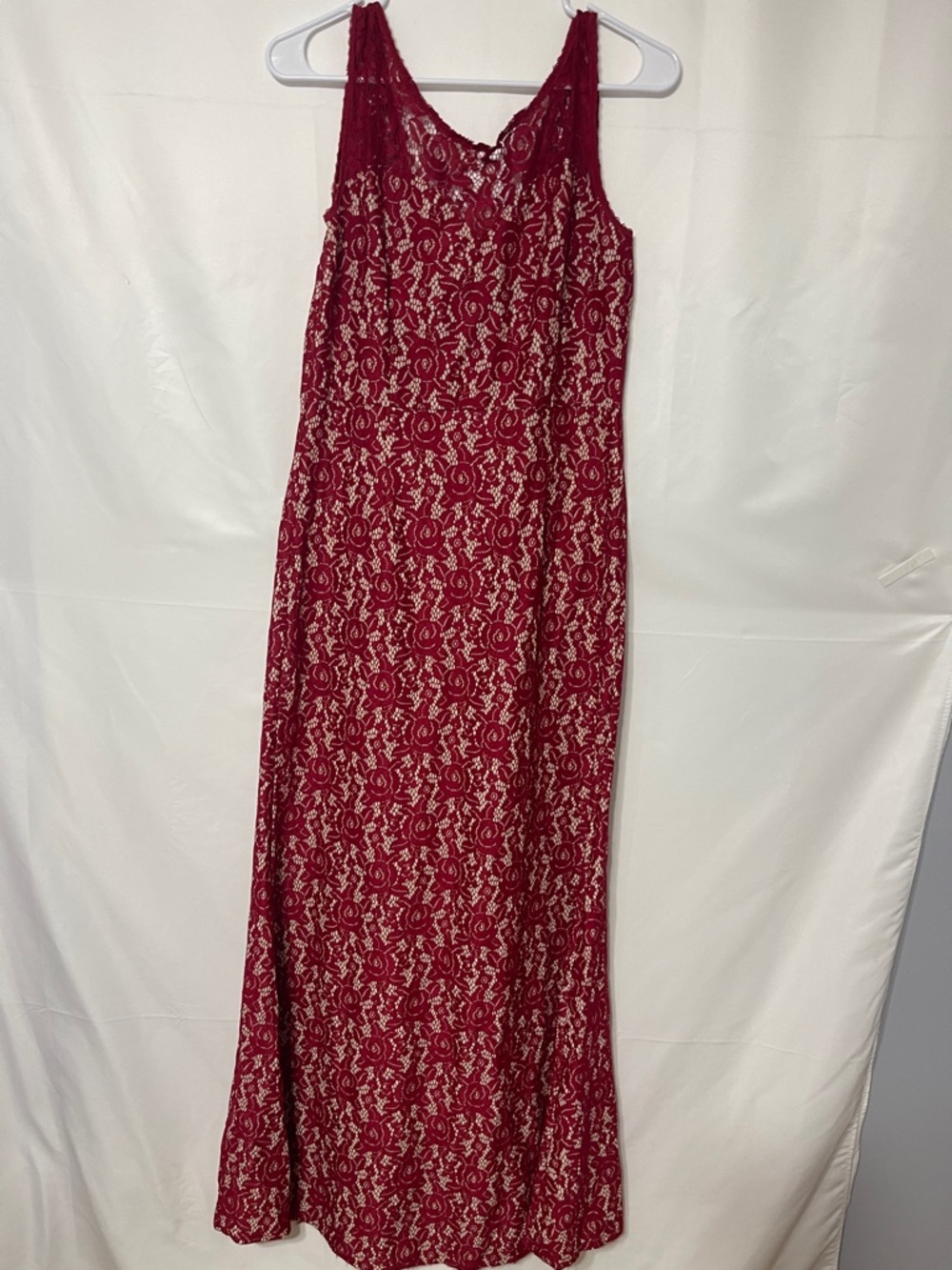 Miusol Burgundy Floral Lace Maxi Dress